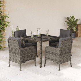 Set comedor de jardín 5 piezas con cojines ratán sintético gris en Conjuntos de jardín | Comprar online en Foru.es