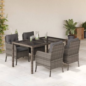 Set comedor de jardín 5 piezas con cojines ratán sintético gris en Conjuntos de jardín | Comprar online en Foru.es