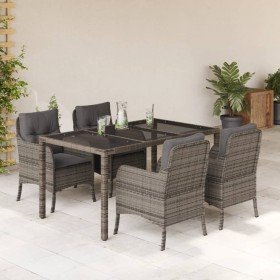 Set comedor de jardín 5 piezas con cojines ratán sintético gris en Conjuntos de jardín | Comprar online en Foru.es
