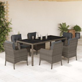 Set comedor jardín 7 pzas y cojines ratán sintético gris en Conjuntos de jardín | Comprar online en Foru.es