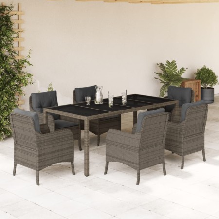 Set comedor jardín 7 pzas y cojines ratán sintético gris en Conjuntos de jardín | Comprar online en Foru.es