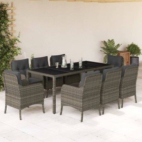 Set comedor jardín 9 pzas y cojines ratán sintético gris en Conjuntos de jardín | Comprar online en Foru.es