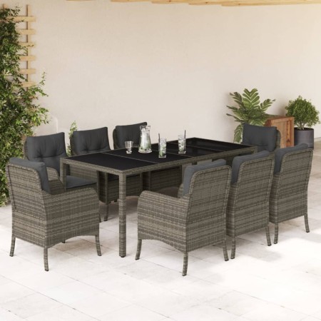 Set comedor jardín 9 pzas y cojines ratán sintético gris en Conjuntos de jardín | Comprar online en Foru.es