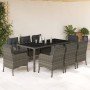 Set comedor jardín 9 pzas y cojines ratán sintético gris en Conjuntos de jardín | Comprar online en Foru.es