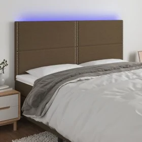 Headboard with LED lights dark brown fabric 160x5x118/128 cm by , Headboards and footboards - Ref: Foro24-3122293, Price: 89,...