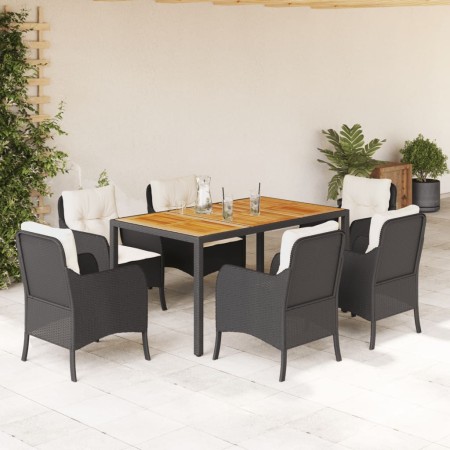 Set de comedor de jardín 7 pzas y cojines ratán sintético negro en Conjuntos de jardín | Comprar online en Foru.es