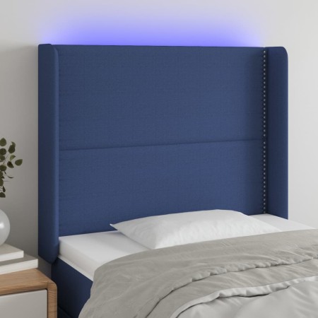 Cabecero con LED de tela azul 93x16x118/128 cm de , Cabeceros y pies de cama - Ref: Foro24-3123896, Precio: 66,59 €, Descuent...