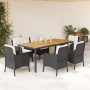 Set de comedor de jardín 7 pzas y cojines ratán sintético negro en Conjuntos de jardín | Comprar online en Foru.es