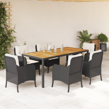 Set de comedor de jardín 7 pzas y cojines ratán sintético negro en Conjuntos de jardín | Comprar online en Foru.es