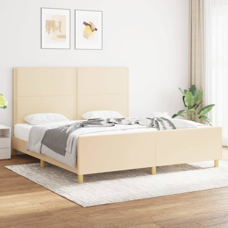Estructura de cama con cabecero de tela color crema 180x200 cm de , Camas y somieres - Ref: Foro24-3124997, Precio: 247,66 €,...