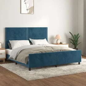 Estructura cama con cabecero terciopelo azul oscuro 160x200 cm de , Camas y somieres - Ref: Foro24-3125706, Precio: 230,58 €,...