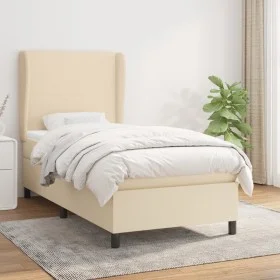 Cama box spring con colchón tela color crema 80x200 cm de , Camas y somieres - Ref: Foro24-3127762, Precio: 326,76 €, Descuen...