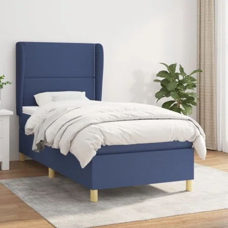 Box spring bed with blue fabric mattress 90x200 cm by , Beds and slatted bases - Ref: Foro24-3128419, Price: 346,65 €, Discou...