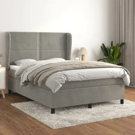 Box spring bed with light gray velvet mattress 140x200 cm by , Beds and slatted bases - Ref: Foro24-3129153, Price: 481,94 €,...