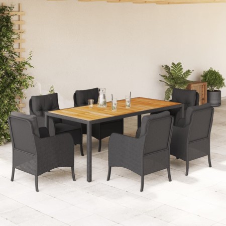 Set de comedor de jardín 7 pzas y cojines ratán sintético negro en Conjuntos de jardín | Comprar online en Foru.es