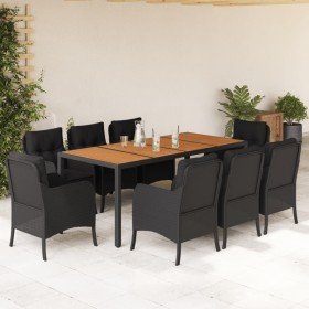 Set de comedor de jardín 9 pzas y cojines ratán sintético negro en Conjuntos de jardín | Comprar online en Foru.es