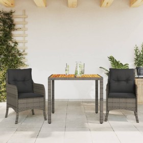 Set comedor de jardín 3 piezas con cojines ratán sintético gris en Conjuntos de jardín | Comprar online en Foru.es