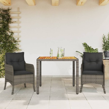 Set comedor de jardín 3 piezas con cojines ratán sintético gris en Conjuntos de jardín | Comprar online en Foru.es