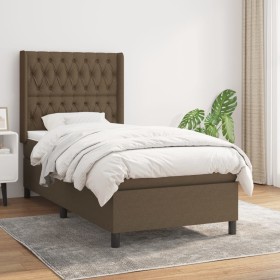Cama box spring con colchón tela marrón oscuro 100x200 cm de , Camas y somieres - Ref: Foro24-3131652, Precio: 392,91 €, Desc...