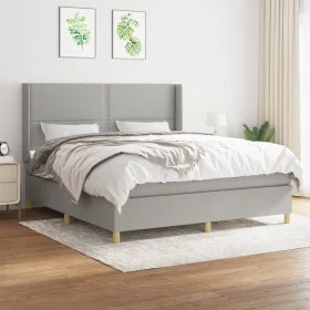 Box spring bed with light gray fabric mattress 160x200 cm by , Beds and slatted bases - Ref: Foro24-3131921, Price: 524,09 €,...