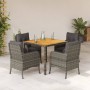 Set comedor de jardín 5 piezas con cojines ratán sintético gris en Conjuntos de jardín | Comprar online en Foru.es
