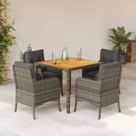 Set comedor de jardín 5 piezas con cojines ratán sintético gris en Conjuntos de jardín | Comprar online en Foru.es