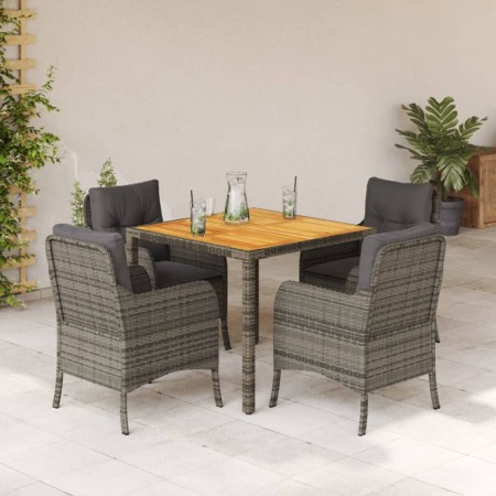 Set comedor de jardín 5 piezas con cojines ratán sintético gris en Conjuntos de jardín | Comprar online en Foru.es