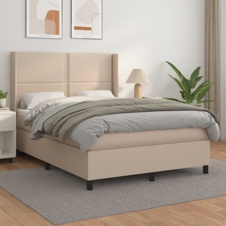 Cama box spring con colchón cuero sintético capuchino 140x200cm de , Camas y somieres - Ref: Foro24-3132446, Precio: 485,79 €...