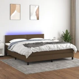 Cama box spring colchón luces LED tela marrón oscuro 180x200cm de , Camas y somieres - Ref: Foro24-3133096, Precio: 519,78 €,...