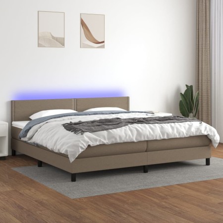Cama box spring colchón y luces LED tela gris taupe 200x200 cm de , Camas y somieres - Ref: Foro24-3133105, Precio: 617,45 €,...
