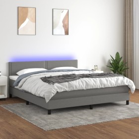 Cama box spring colchón y luces LED tela gris oscuro 180x200 cm de , Camas y somieres - Ref: Foro24-3133094, Precio: 575,94 €...