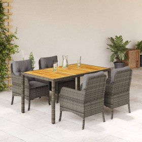 Set comedor de jardín 5 piezas con cojines ratán sintético gris en Conjuntos de jardín | Comprar online en Foru.es