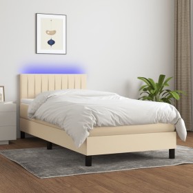 Cama box spring colchón y luces LED tela crema 80x200 cm de , Camas y somieres - Ref: Foro24-3133274, Precio: 304,06 €, Descu...