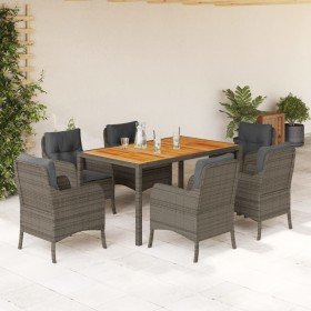 Set comedor jardín 7 pzas y cojines ratán sintético gris en Conjuntos de jardín | Comprar online en Foru.es