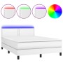 Cama box spring colchón y LED cuero sintético blanco 140x190 cm de , Camas y somieres - Ref: Foro24-3134160, Precio: 464,02 €...
