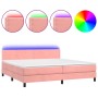 Cama box spring colchón y LED terciopelo rosa 200x200 cm de , Camas y somieres - Ref: Foro24-3134368, Precio: 540,33 €, Descu...