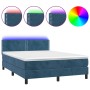 Cama box spring colchón y LED terciopelo azul oscuro 140x200 cm de , Camas y somieres - Ref: Foro24-3134349, Precio: 426,26 €...