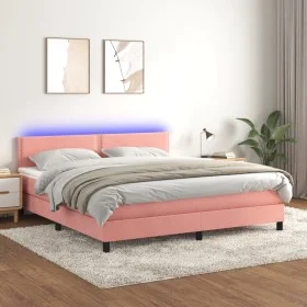 Box spring bed with mattress and LED pink velvet 160x200 cm by , Beds and slatted bases - Ref: Foro24-3134356, Price: 442,90 ...