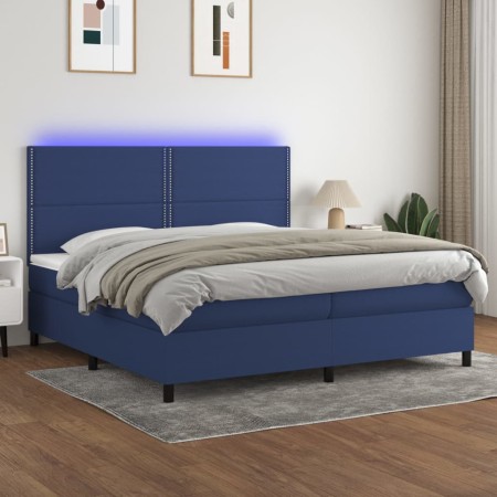 Cama box spring colchón y luces LED tela azul 200x200 cm de , Camas y somieres - Ref: Foro24-3134827, Precio: 655,23 €, Descu...