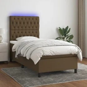 Boxspringbettmatratze LED-Leuchten dunkelbrauner Stoff 100x200cm von , Betten und Lattenroste - Ref: Foro24-3135096, Preis: 3...