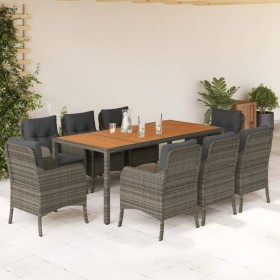 Set comedor jardín 9 pzas y cojines ratán sintético gris en Conjuntos de jardín | Comprar online en Foru.es