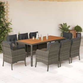 Set comedor jardín 9 pzas y cojines ratán sintético gris en Conjuntos de jardín | Comprar online en Foru.es