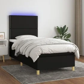 Box spring bed mattress and LED lights black fabric 90x190 cm by , Beds and slatted bases - Ref: Foro24-3135319, Price: 286,3...