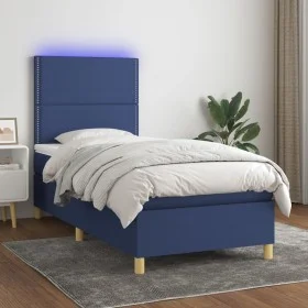 Cama box spring colchón y luces LED tela azul 90x200 cm de , Camas y somieres - Ref: Foro24-3135331, Precio: 336,16 €, Descue...