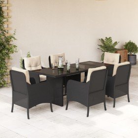 Set de comedor de jardín 7 pzas y cojines ratán sintético negro en Conjuntos de jardín | Comprar online en Foru.es