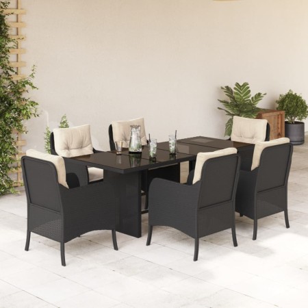 Set de comedor de jardín 7 pzas y cojines ratán sintético negro en Conjuntos de jardín | Comprar online en Foru.es