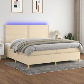 Cama box spring colchón y luces LED tela crema 200x200 cm de , Camas y somieres - Ref: Foro24-3135386, Precio: 599,29 €, Desc...