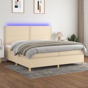 Cama box spring colchón y luces LED tela crema 200x200 cm de , Camas y somieres - Ref: Foro24-3135386, Precio: 587,32 €, Desc...