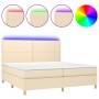 Cama box spring colchón y luces LED tela crema 200x200 cm de , Camas y somieres - Ref: Foro24-3135386, Precio: 587,32 €, Desc...