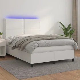 Cama box spring colchón y LED cuero sintético blanco 140x190 cm de , Camas y somieres - Ref: Foro24-3135880, Precio: 547,02 €...